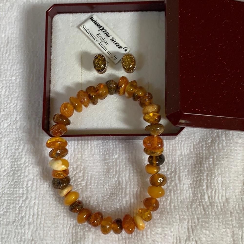 NWT Authentic amber earrings and bracelet